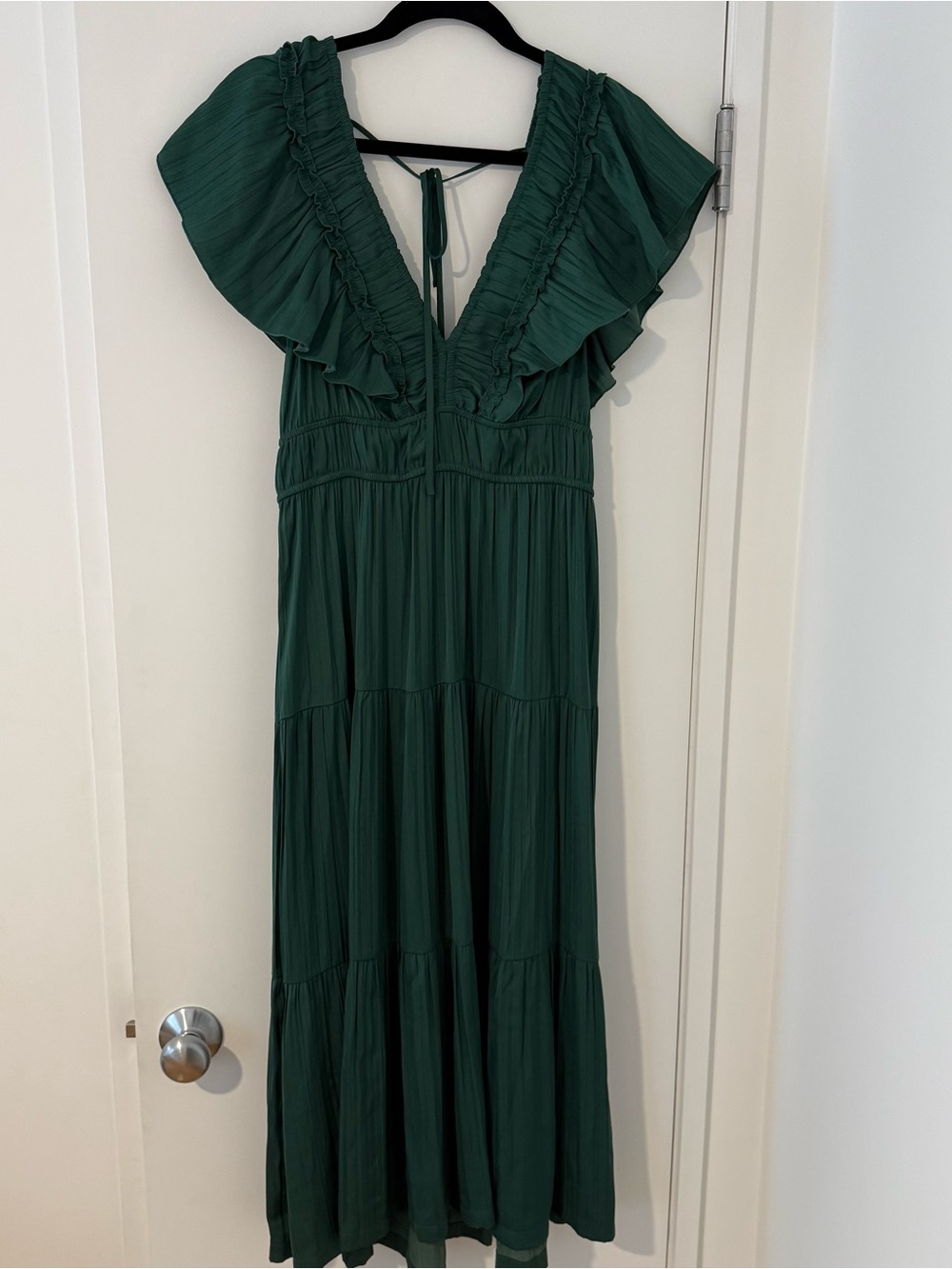 Anthropologie Ruffled Tiered Midi Dress in Dark Olive, Size Medium - Picture 1 of 6